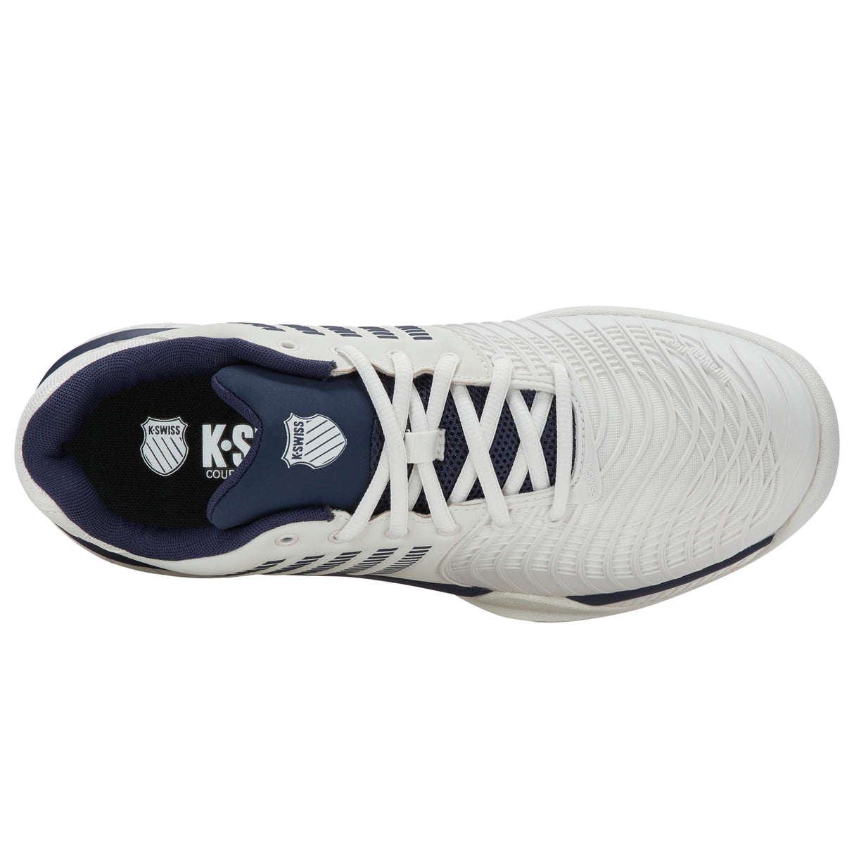 K-Swiss Express Light 3 Carpet Court Tennis Shoes (Mens) - Blanc de Blanc/Naval Academy