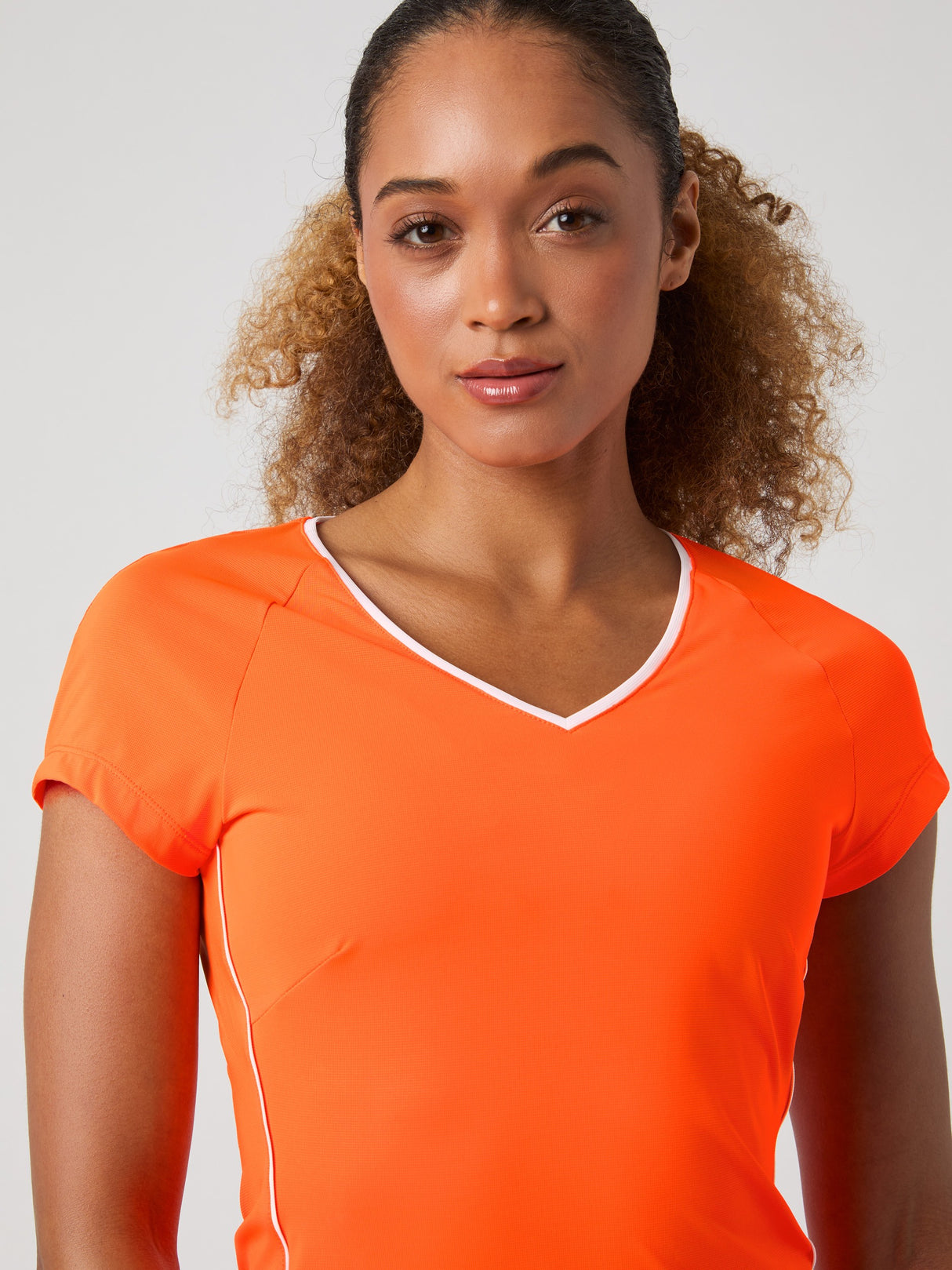 Bjorn Borg Ace V-Neck T-Shirt (Ladies) - Shocking Orange