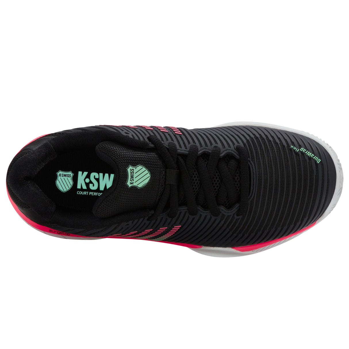 K-Swiss Hypercourt Express 2 Clay Court Tennis Shoe (Ladies) - Black/White/Neon Mint