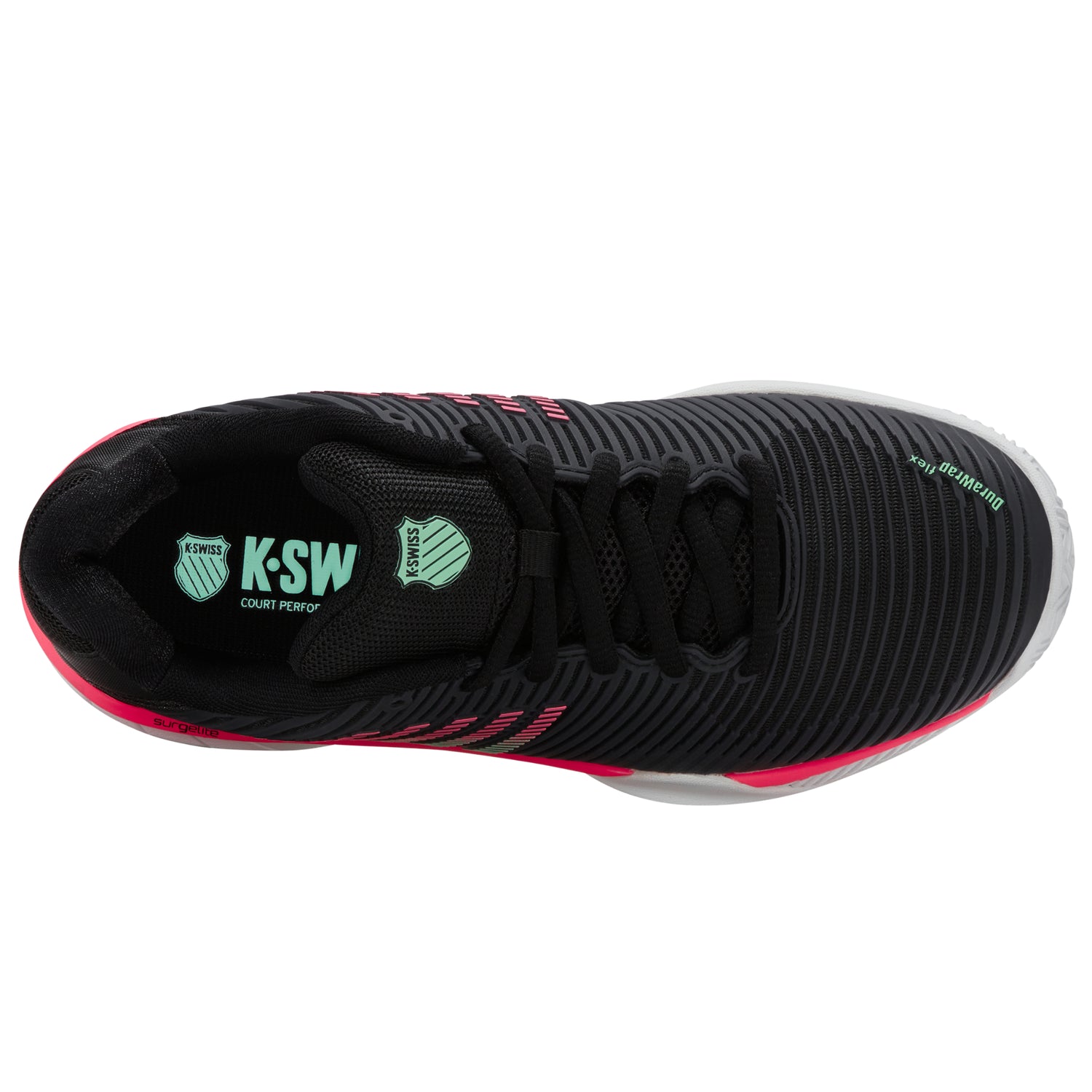 K-Swiss Hypercourt Express 2 Clay Court Tennis Shoe (Ladies) - Black/White/Neon Mint