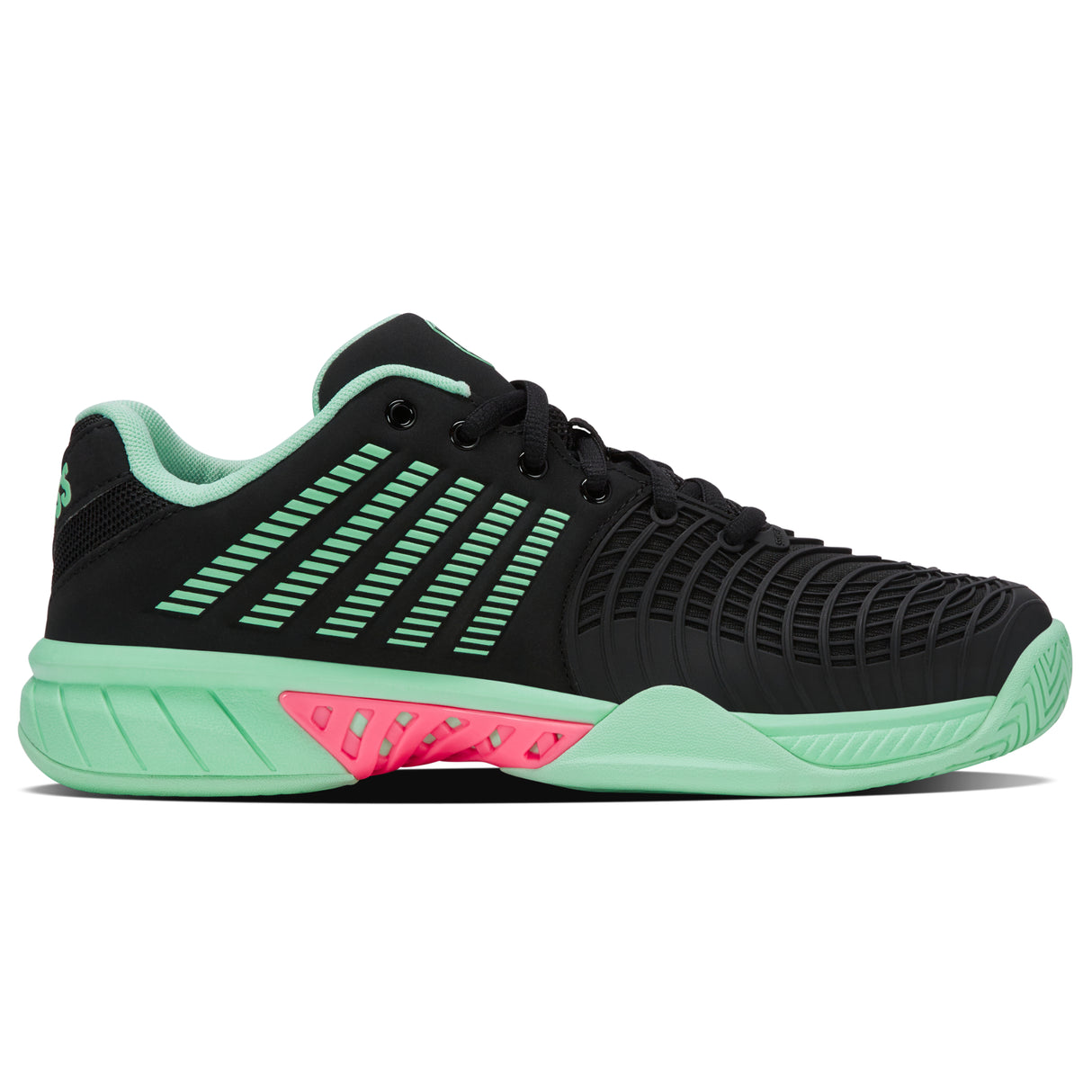 K-Swiss Express Light 3 Tennis Shoe (Ladies) - Black/Neon Mint/Neon Pastel Pink