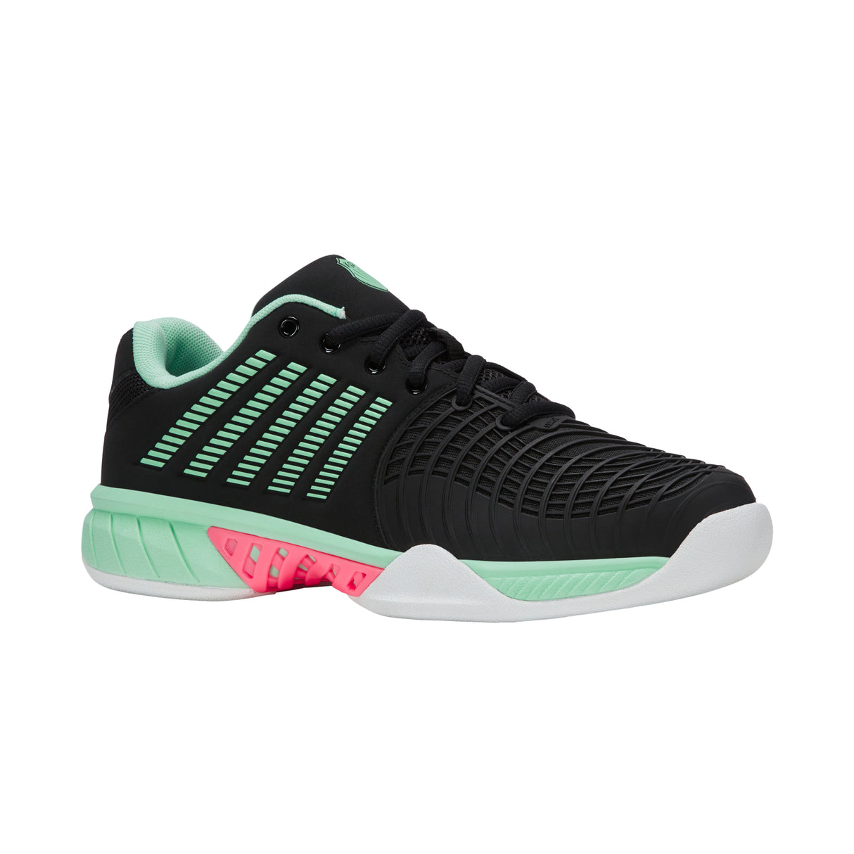 K-Swiss Express Light 3 Carpet Court Tennis Shoe (Ladies) - Black/Neon Mint/Neon Pastel Pink