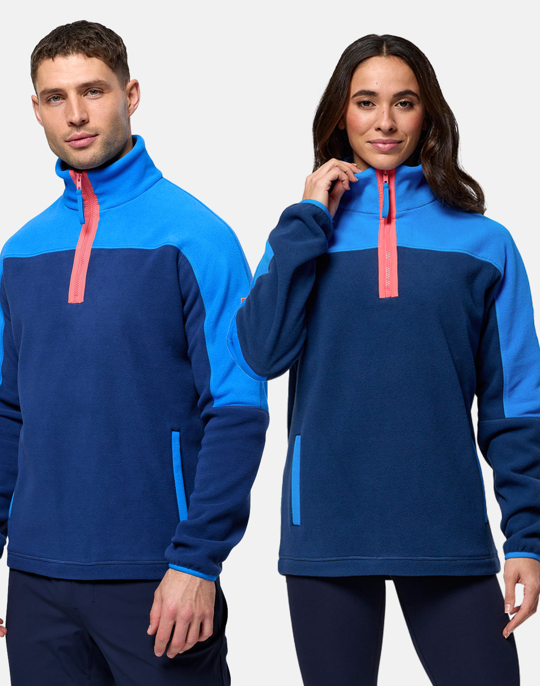Gym+Coffee Half Zip Polar Fleece (Unisex) - Petrol Blue