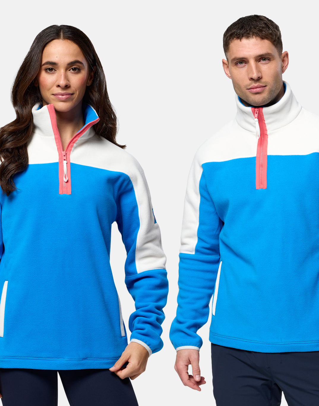 Gym+Coffee Half Zip Polar Fleece (Unisex) - Sky Blue