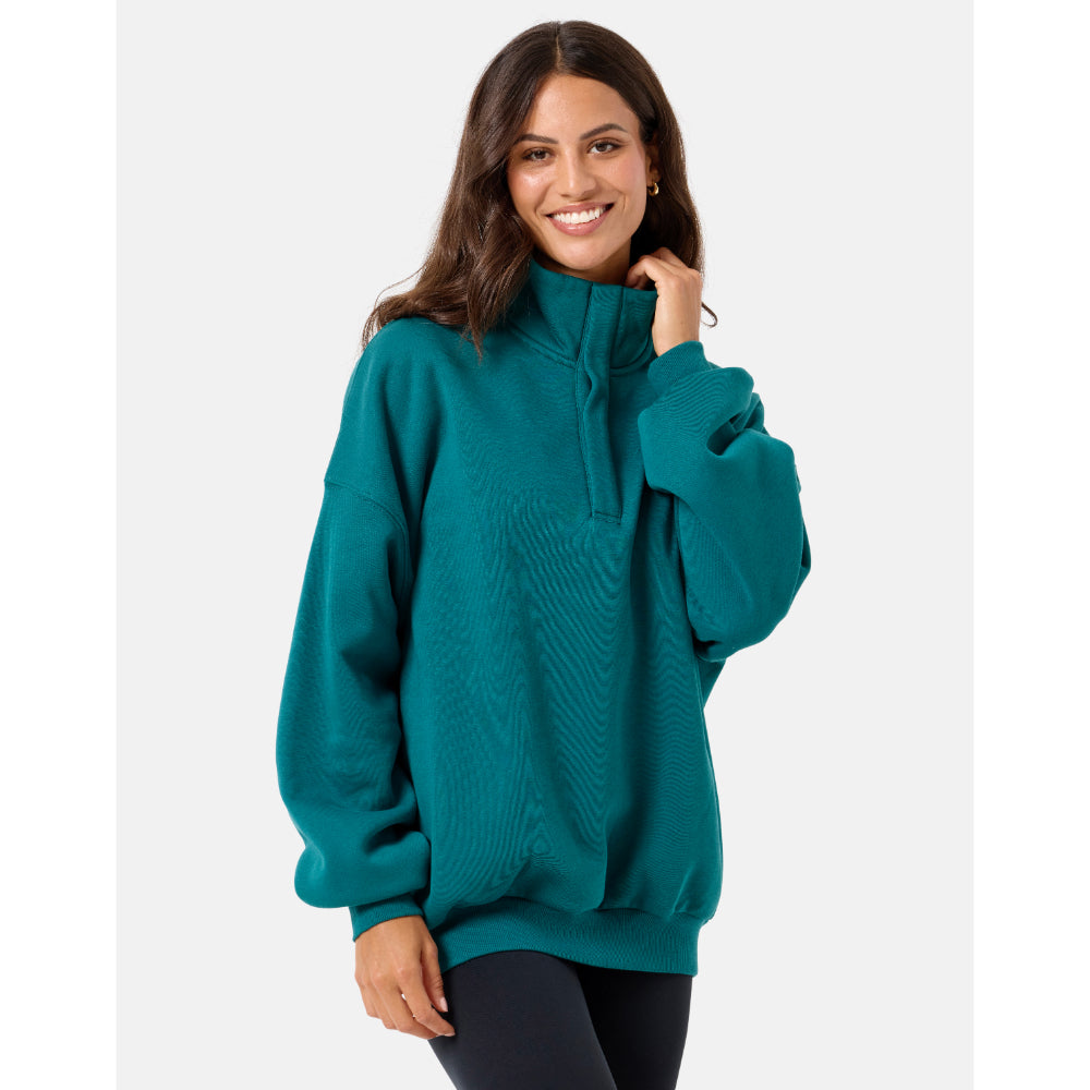 Gym+Coffee Snap Collar Sierra Sweatshirt (Ladies) - Teal