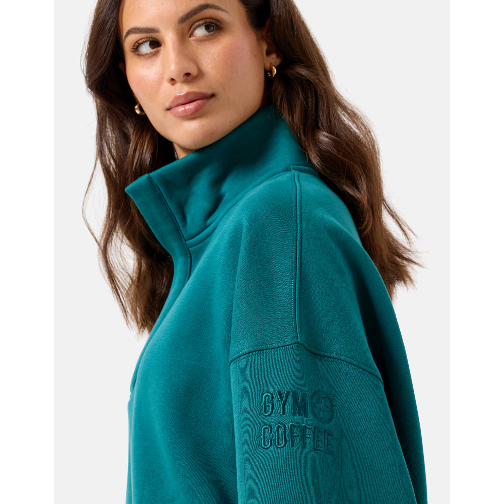 Gym+Coffee Snap Collar Sierra Sweatshirt (Ladies) - Teal