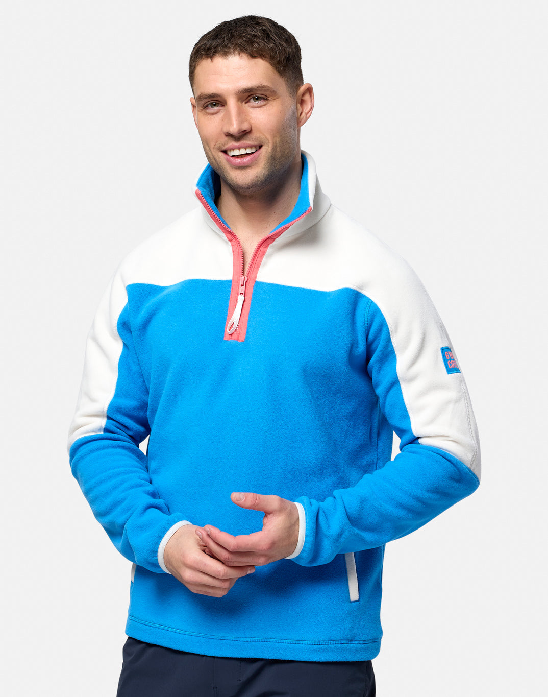 Gym+Coffee Half Zip Polar Fleece (Unisex) - Sky Blue