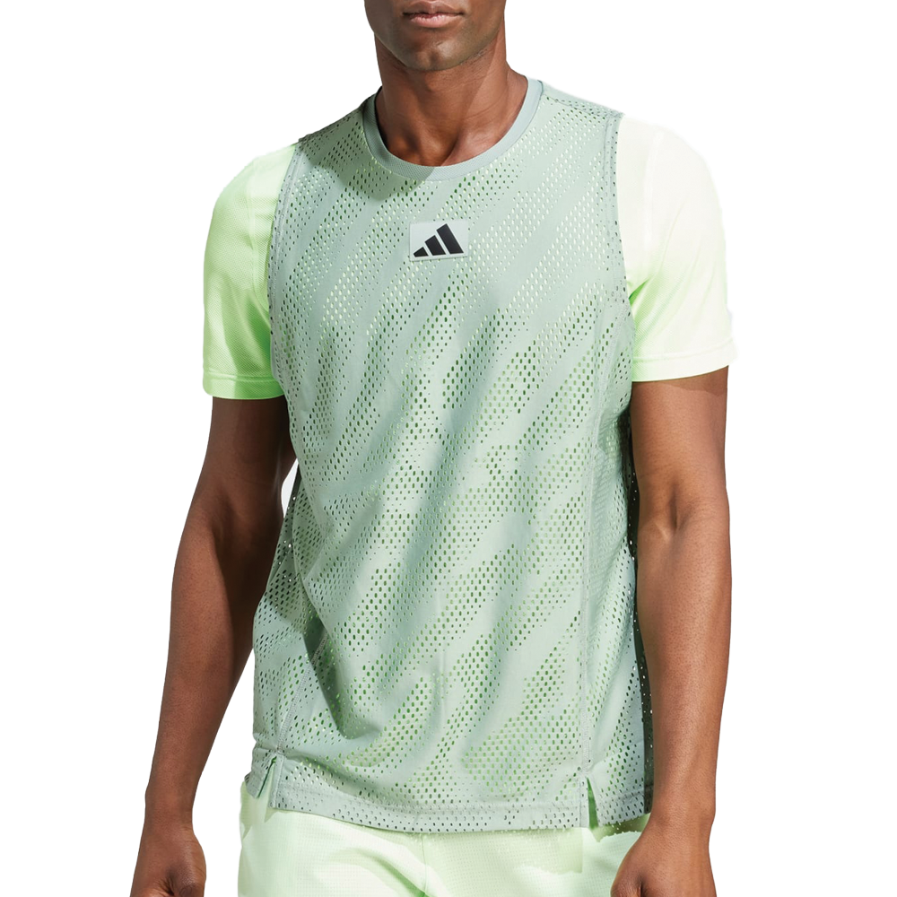 Adidas Melbourne Pro Mesh Tennis Tee (Mens) - Silver Green/Green Spark