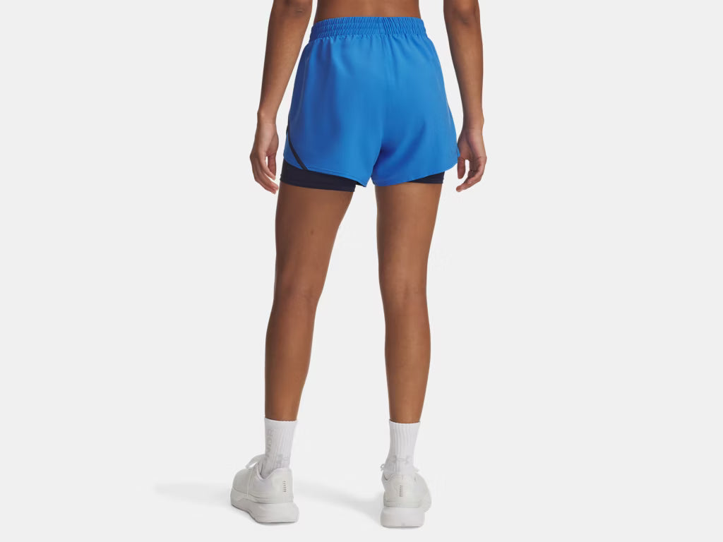 Under Armour Fly-By 2-in-1 Shorts (Ladies) - Blue Atlantis / Washed Navy / Reflective