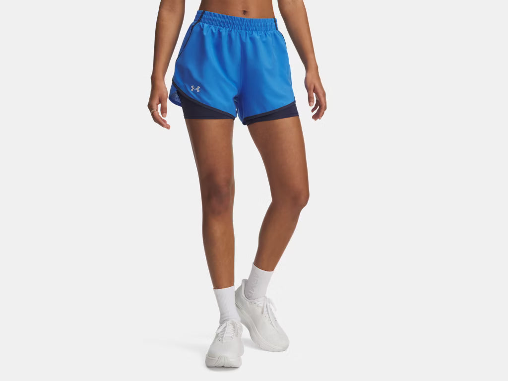 Under Armour Fly-By 2-in-1 Shorts (Ladies) - Blue Atlantis / Washed Navy / Reflective