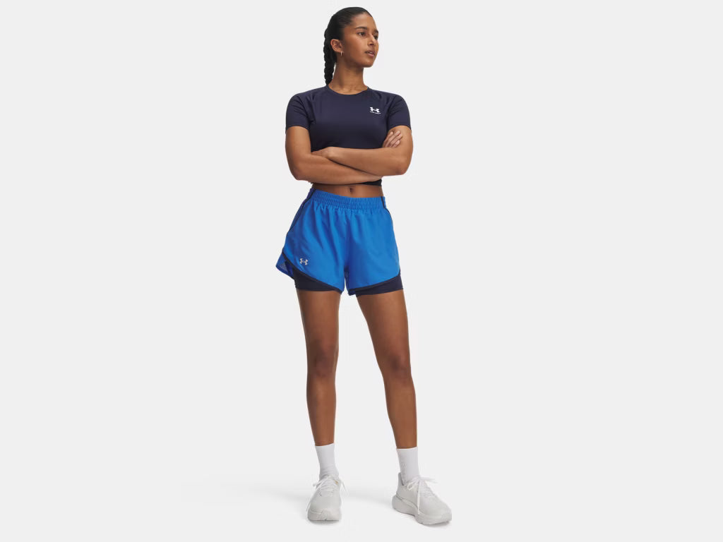 Under Armour Fly-By 2-in-1 Shorts (Ladies) - Blue Atlantis / Washed Navy / Reflective
