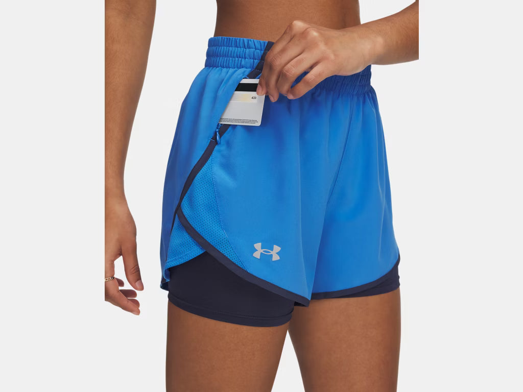 Under Armour Fly-By 2-in-1 Shorts (Ladies) - Blue Atlantis / Washed Navy / Reflective