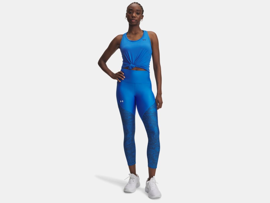 Under Armour Tech Printed Panel Ankle Leggings (Ladies) - Blue Atlantis / White