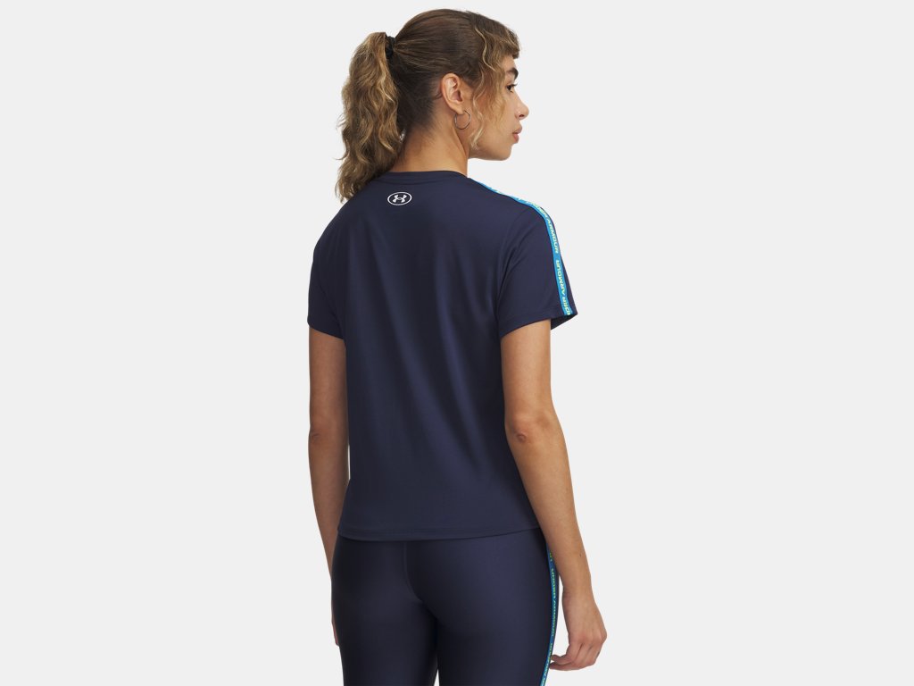 Under Armour Tech Wordmark Tape Short Sleeve (Ladies) - Washed Navy / High Viz Yellow / White