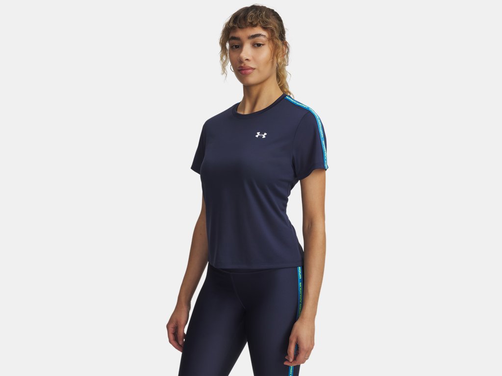 Under Armour Tech Wordmark Tape Short Sleeve (Ladies) - Washed Navy / High Viz Yellow / White