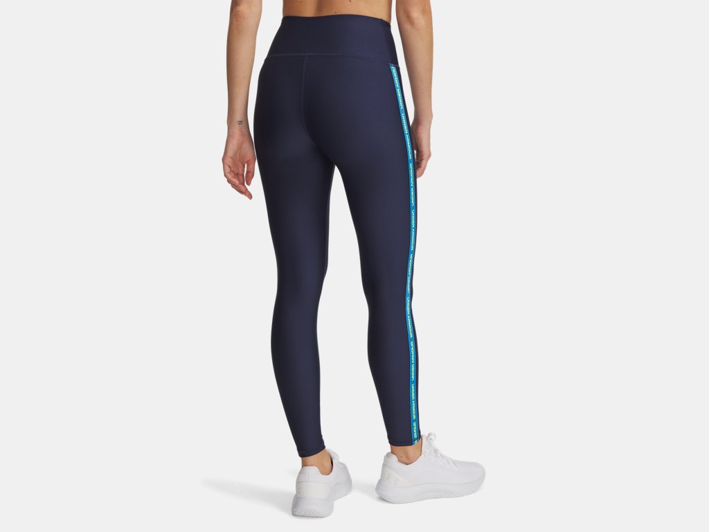 Under Armour Tech Wordmark Tape Leggings (Ladies) - Washed Navy / High Viz Yellow / White