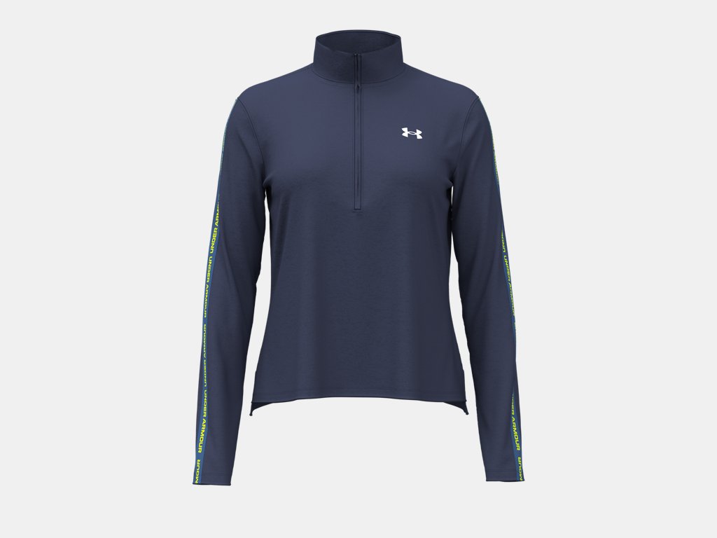 Under Armour Tech Wordmark Tape Half Zip (Ladies) - Washed Navy / High Viz Yellow / White