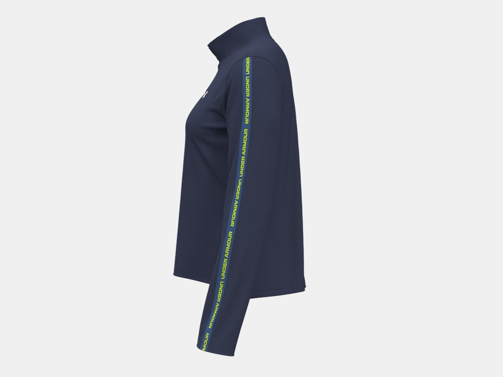 Under Armour Tech Wordmark Tape Half Zip (Ladies) - Washed Navy / High Viz Yellow / White