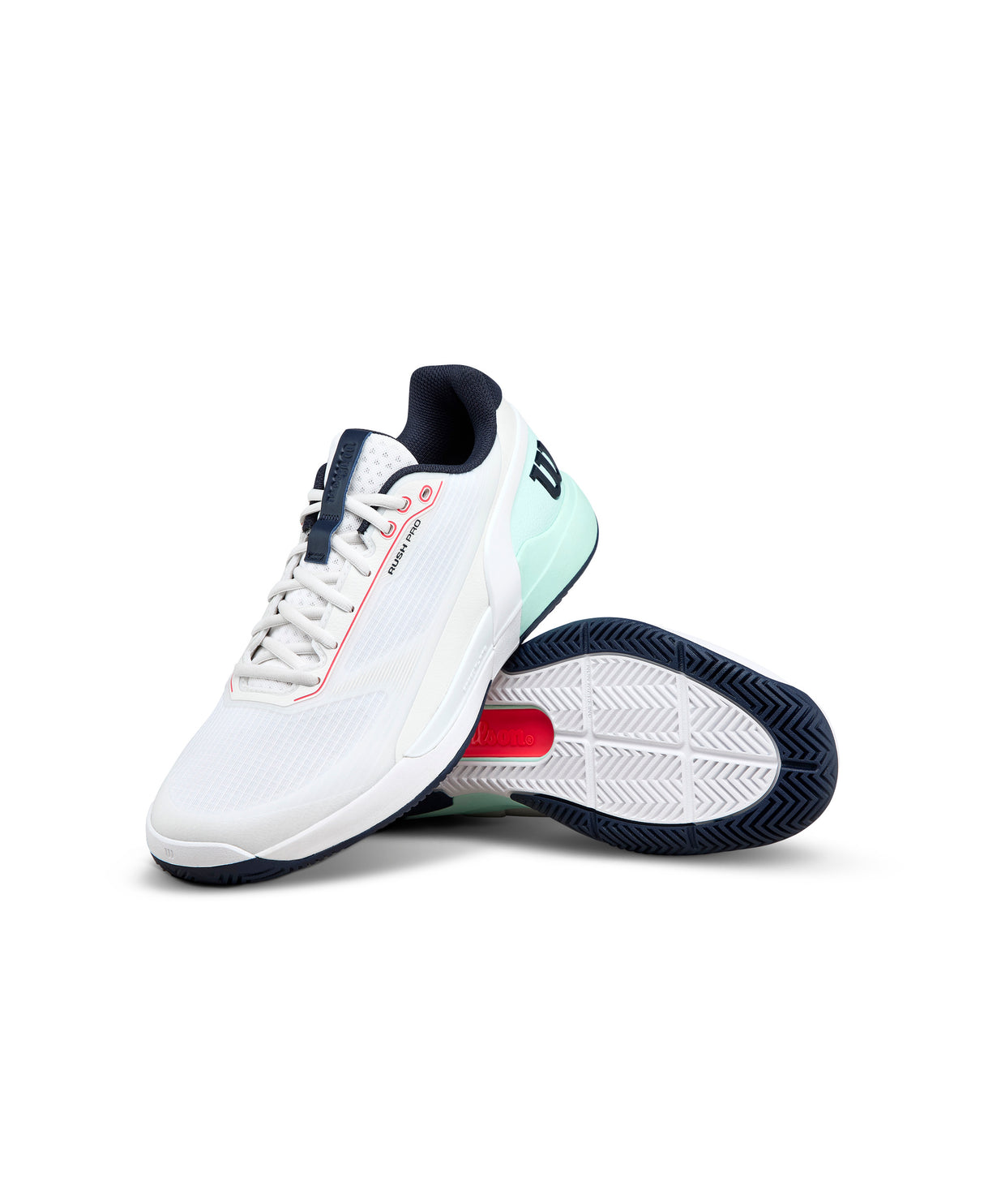 Wilson Rush Pro 5 All Court Tennis Shoes (Mens) - White/Bay/Fiery Coral