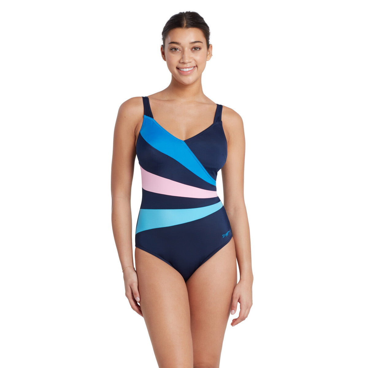 Swimming Costume Zoggs Wrap Panel Classicback Women - Navy/Blue/Pink