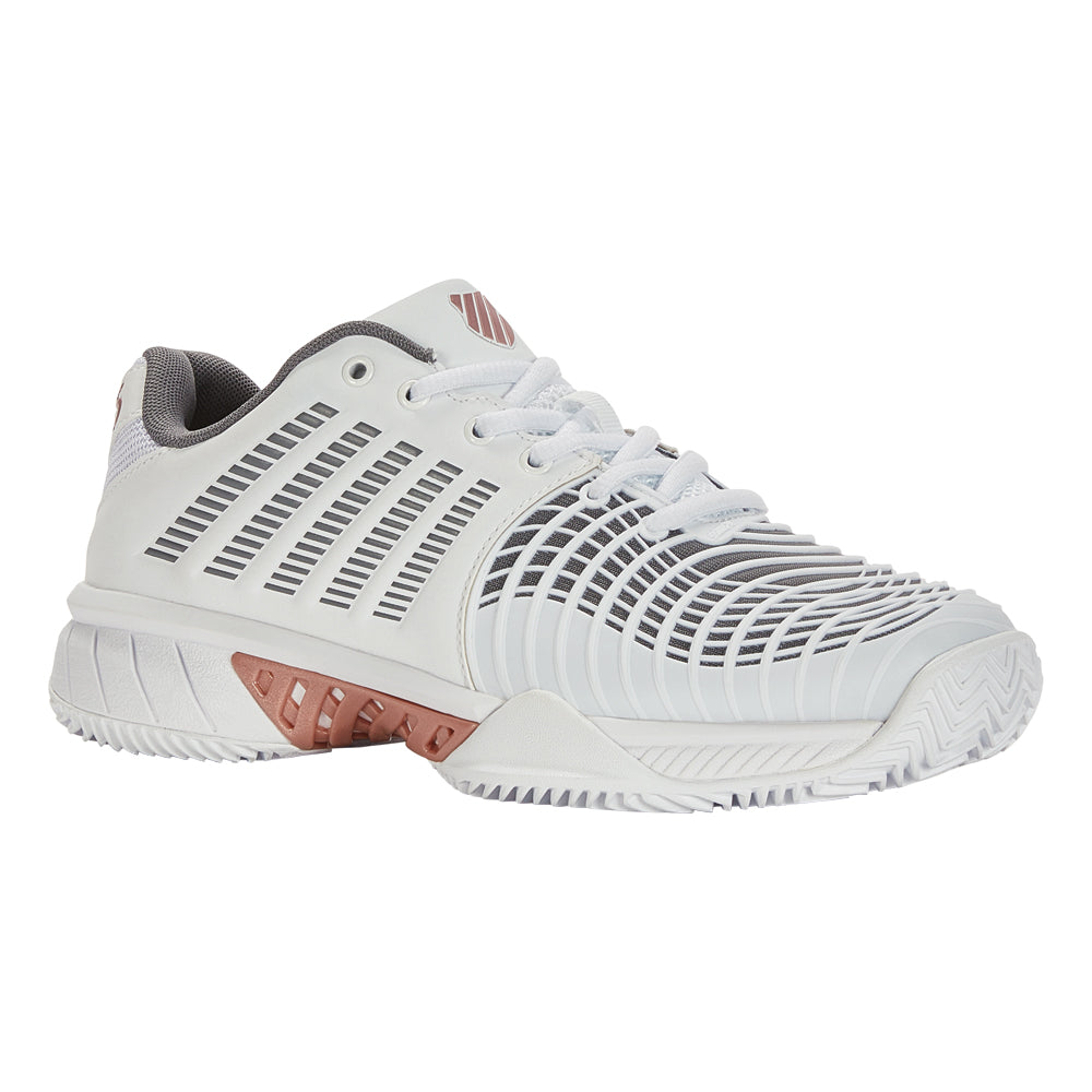K-Swiss Express Light 3 HB Tennis Shoes (Ladies) - White/Black/Steel Grey/Rose Gold