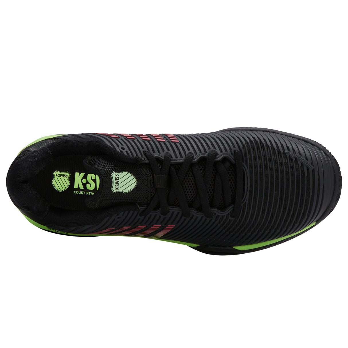 K-Swiss Hypercourt Express 2 Clay Court Tennis Shoe (Mens) - Black/Soft Neon Green/Neon Lava
