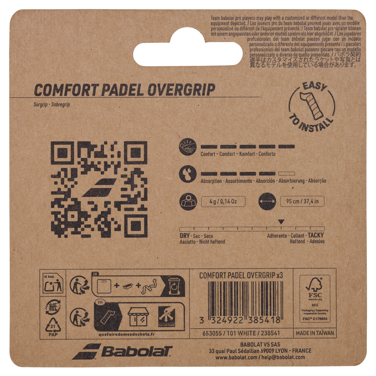 Babolat Comfort Padel Overgrip (3 Pack) - White