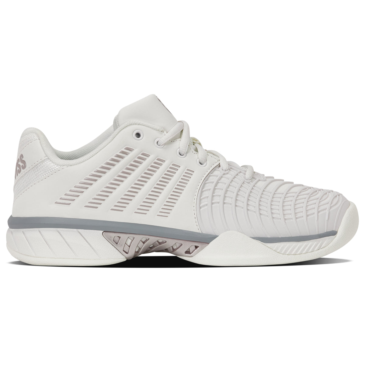 K-Swiss Express Light 3 Carpet Tennis Shoe (Ladies) - Blanc de Blanc/Ultimate Grey/Rose Gold