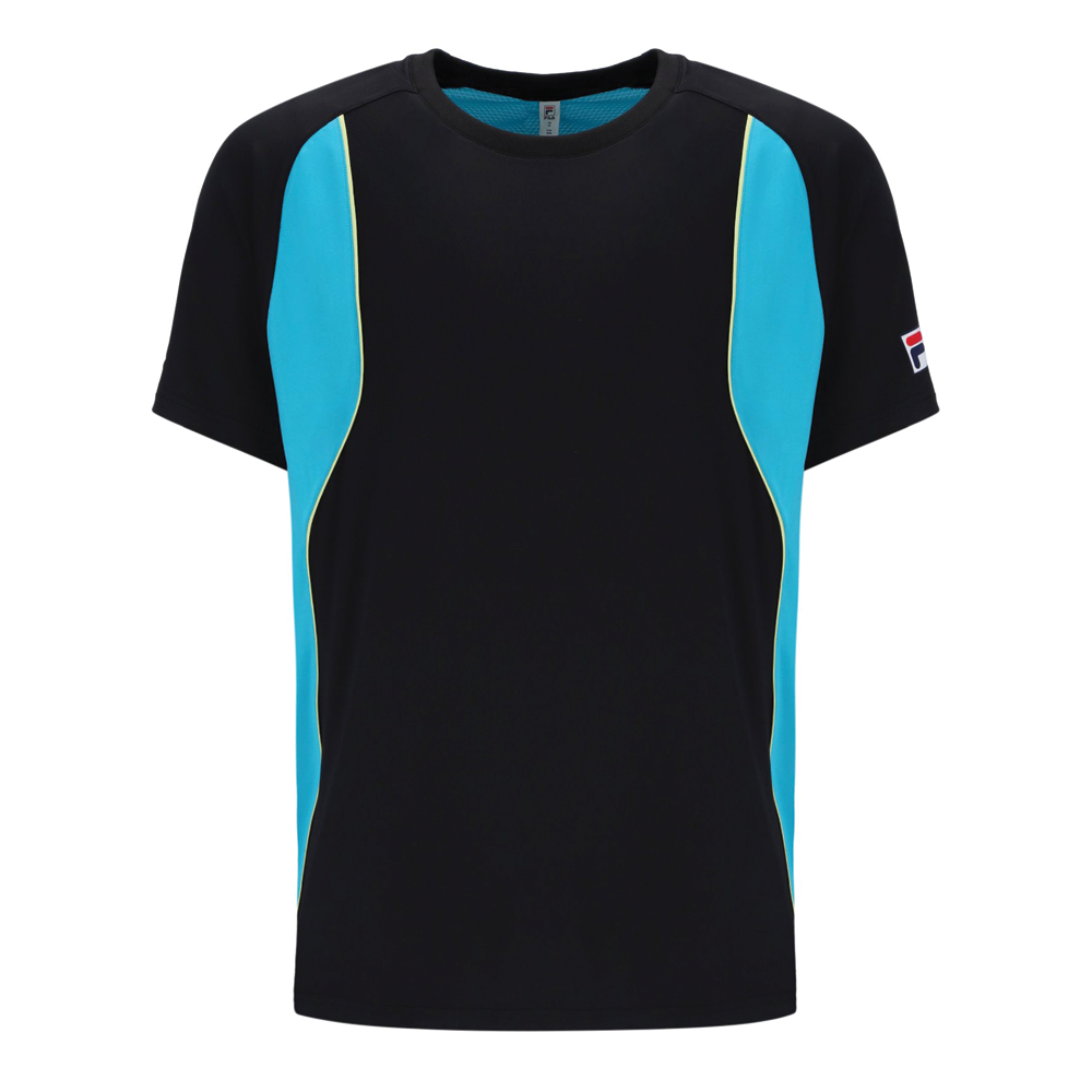 Fila Backspin Tennis Short Sleeve Top (Mens) - Black/Hawaiian Ocean/Lime Sherbet