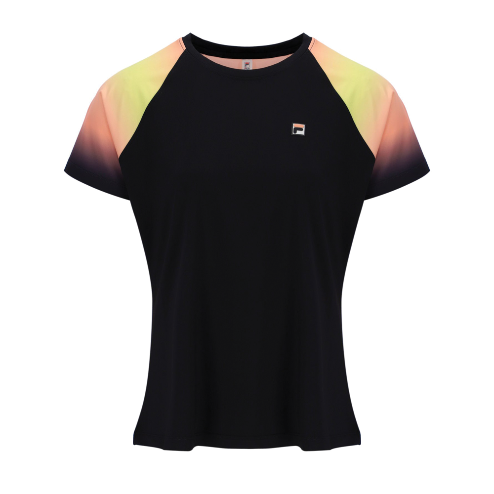 Fila Backspin Short Sleeve Tennis Top (Ladies) - Black/Sunset
