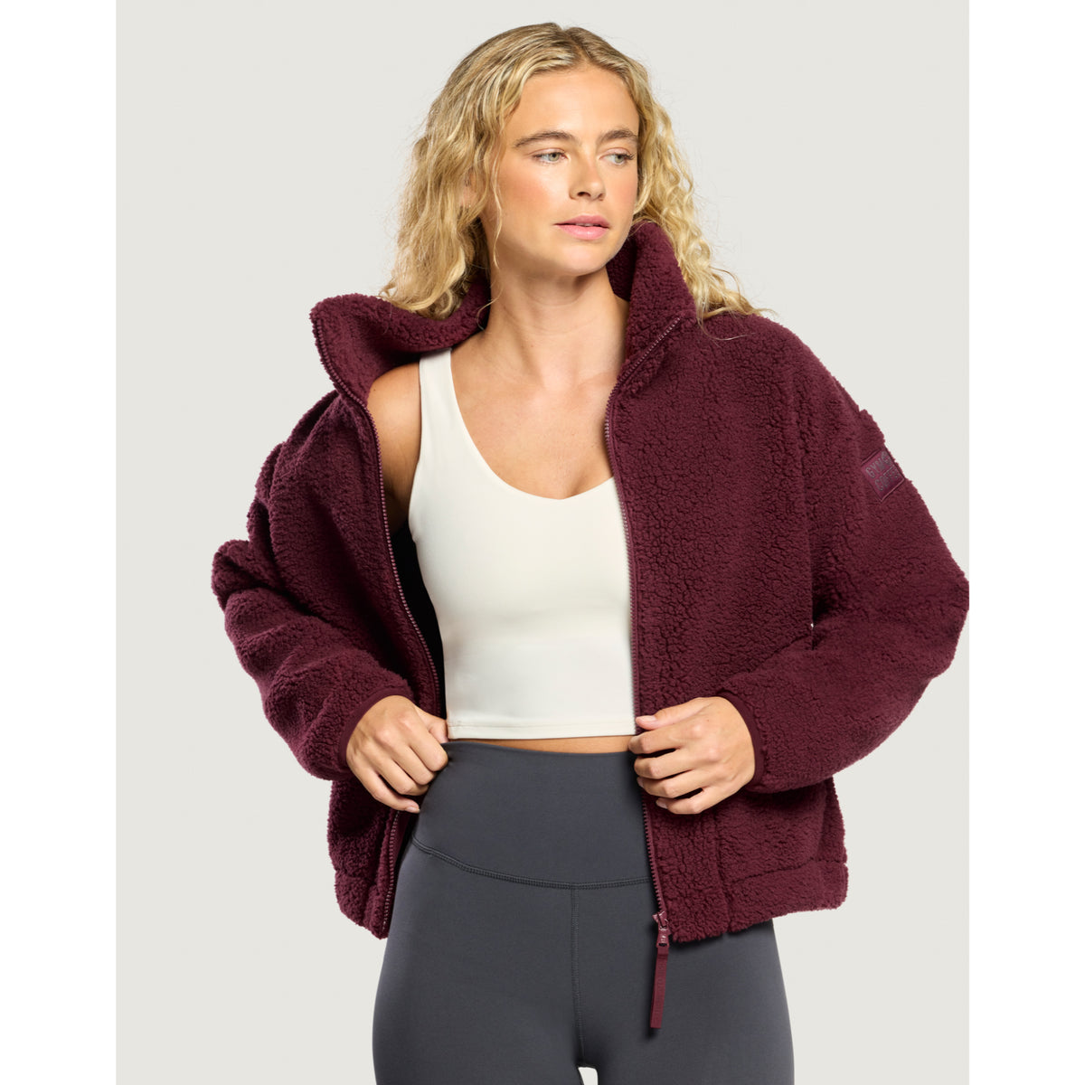 Gym+Coffee Industry Fleece High Collar Jacket (Ladies) - Cherry Crush