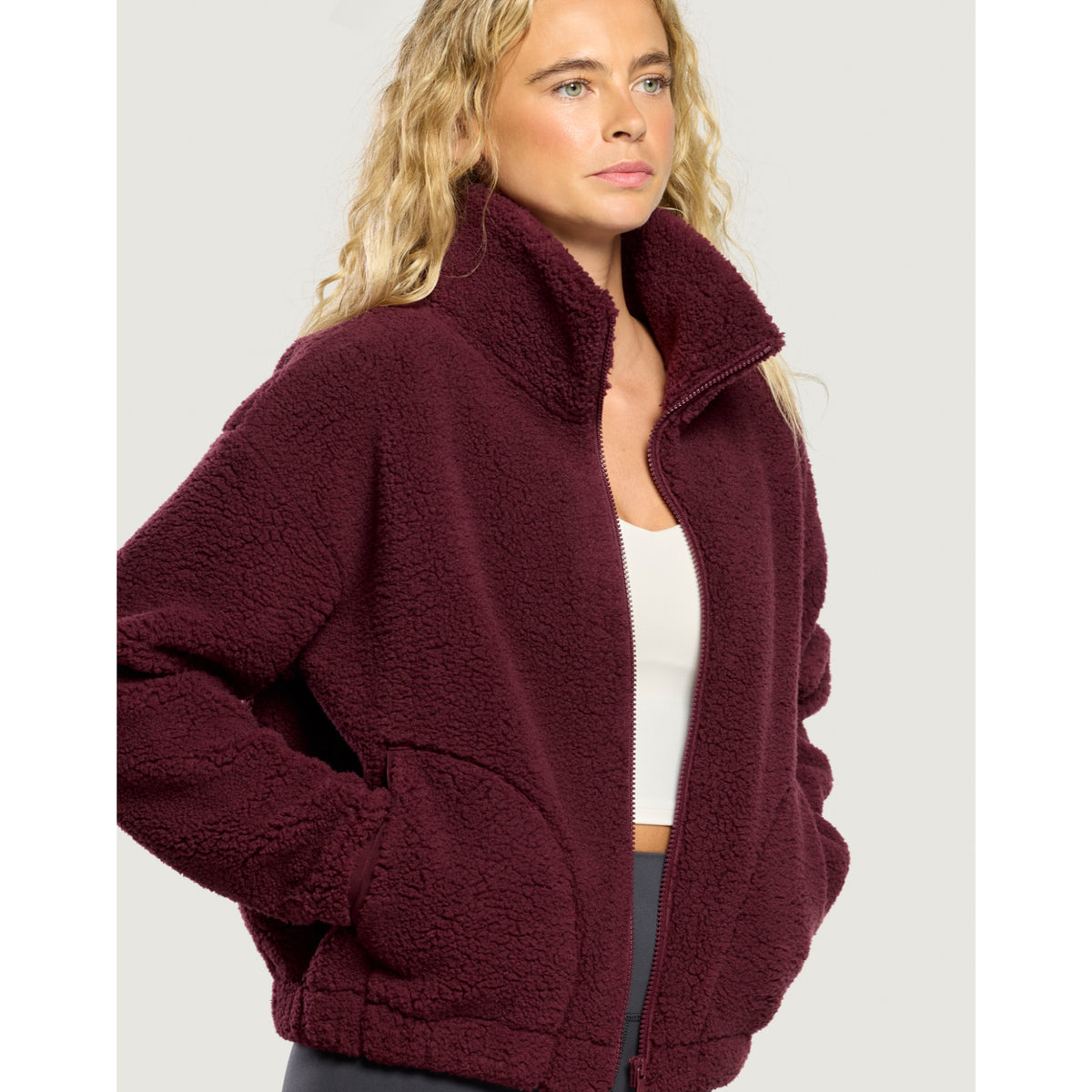 Gym+Coffee Industry Fleece High Collar Jacket (Ladies) - Cherry Crush