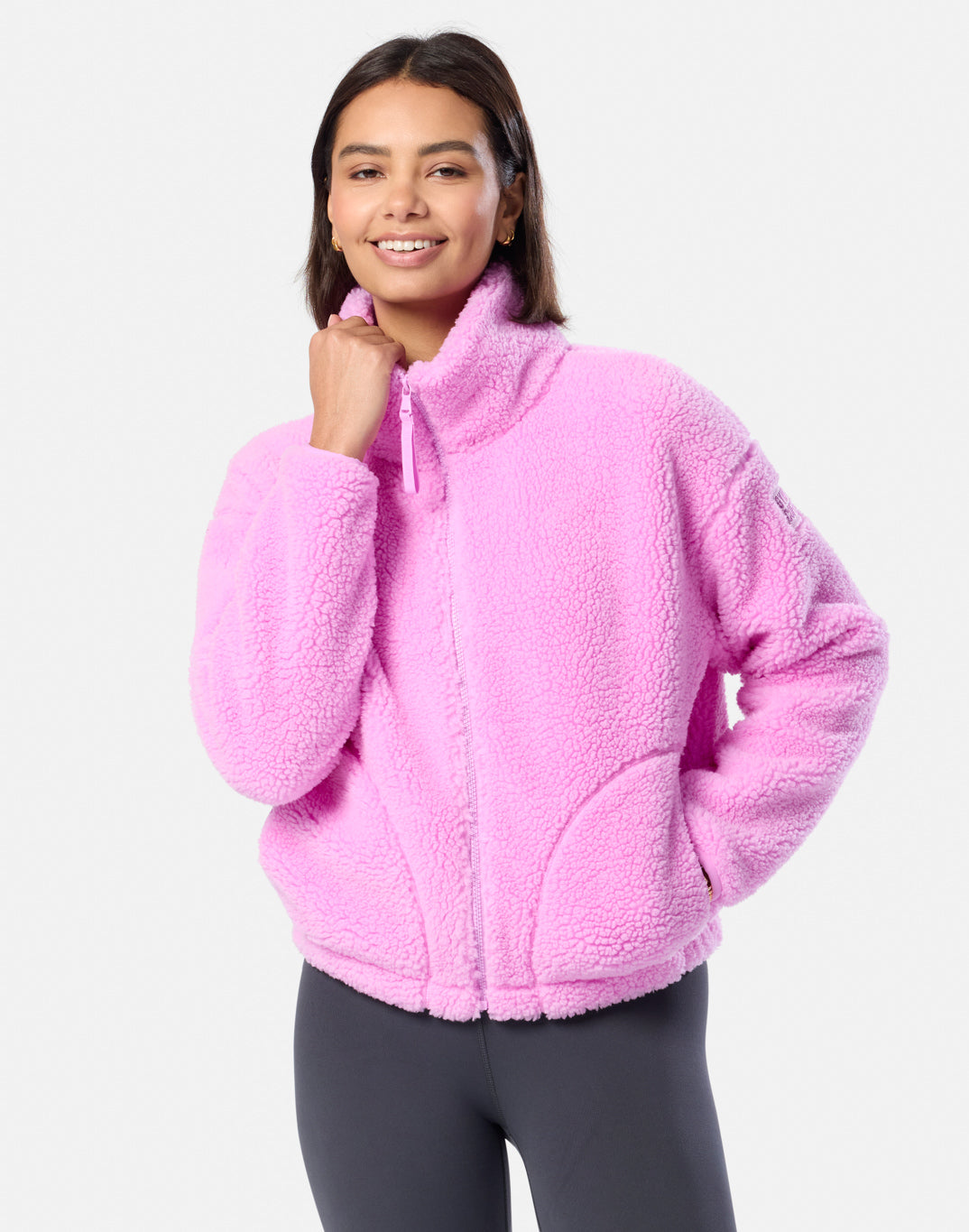Gym+Coffee Industry Fleece High Collar Jacket (Ladies) - Neon Pink