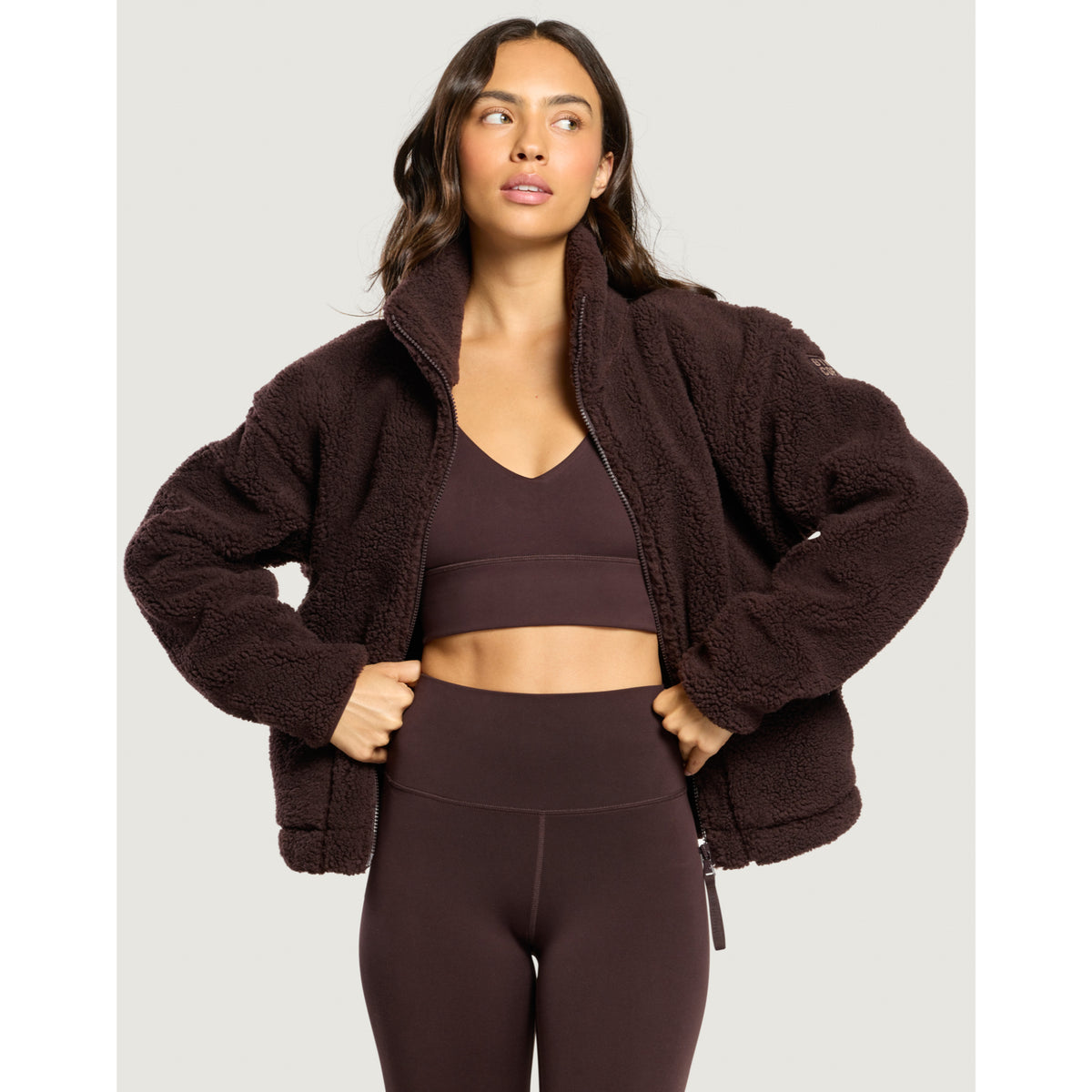 Gym+Coffee Industry Fleece High Collar Jacket (Ladies) - Mocha Bean