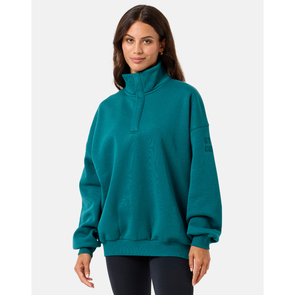 Gym+Coffee Snap Collar Sierra Sweatshirt (Ladies) - Teal
