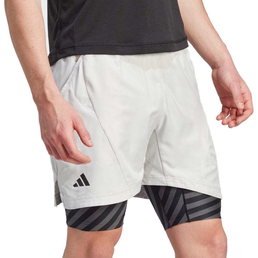 adidas AEROREADY Pro Two-in-One Seersucker Tennis Shorts - White