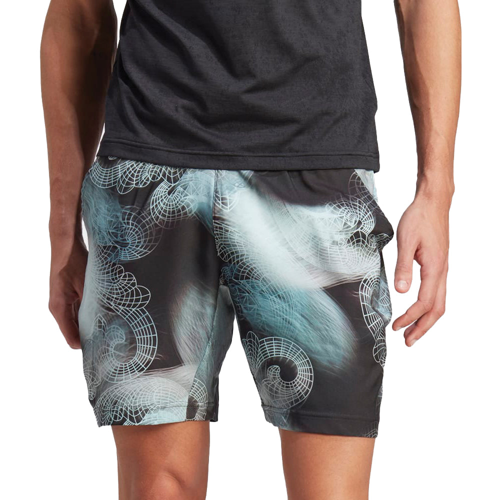 adidas Printed Aeroready Pro Tennis Shorts (Mens) - Black/Semi Flash Aqua/Dash Grey