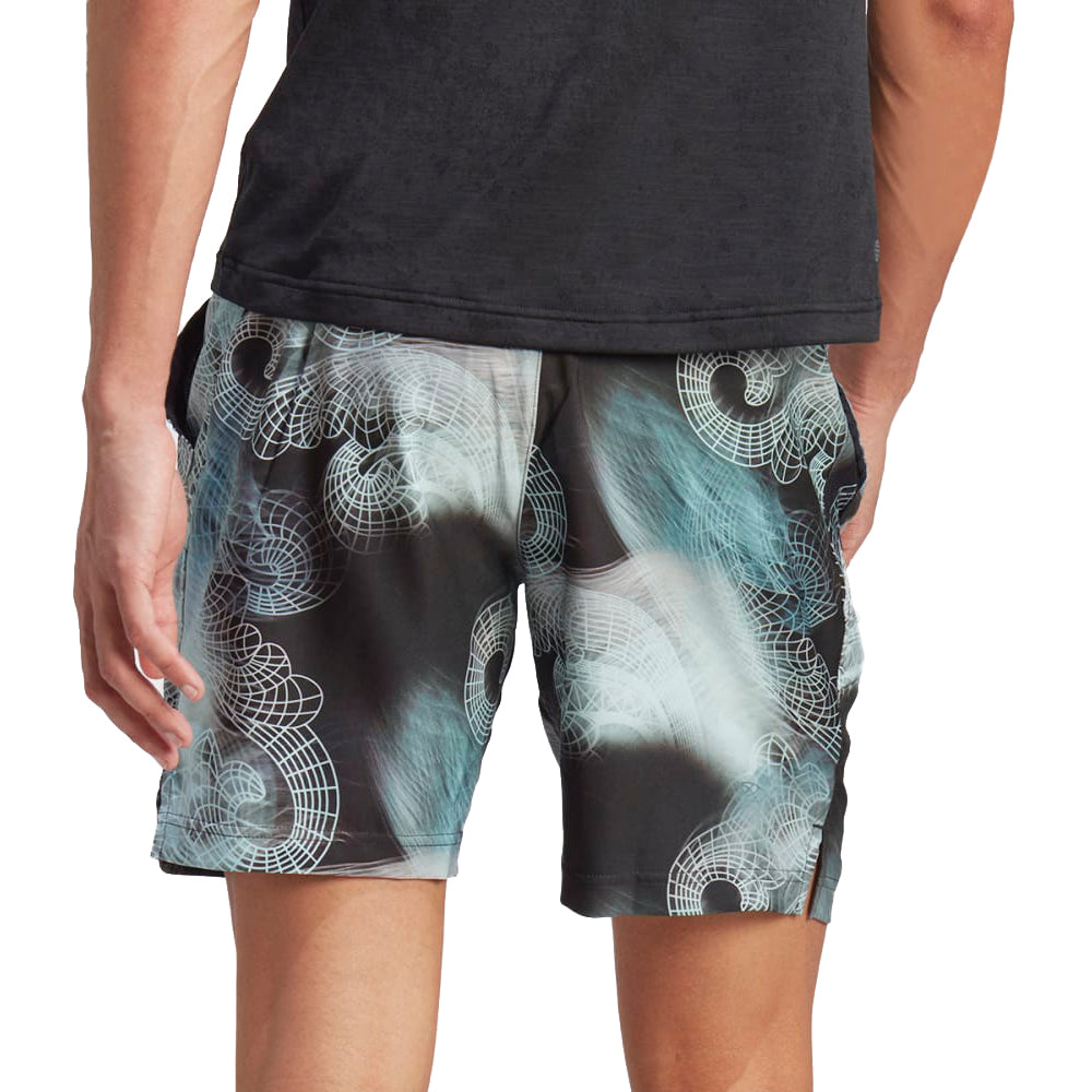 adidas Printed Aeroready Pro Tennis Shorts (Mens) - Black/Semi Flash Aqua/Dash Grey
