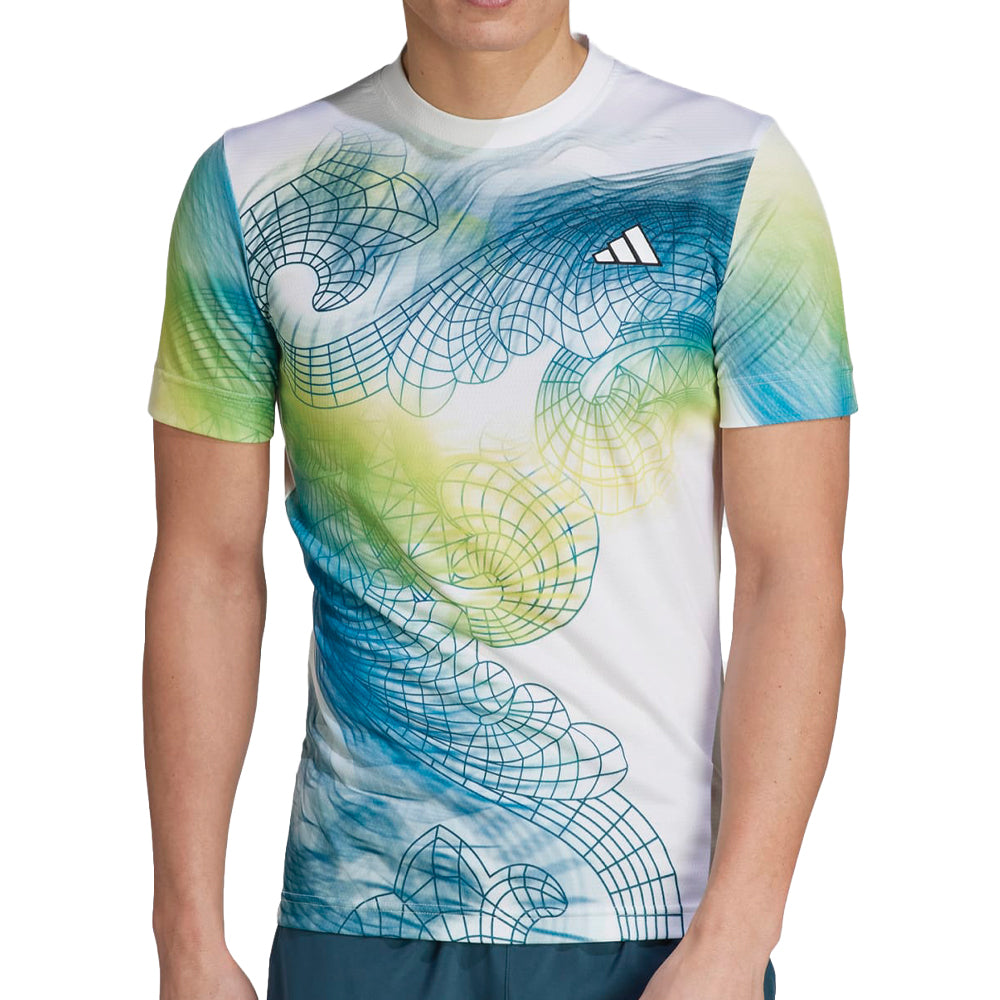 – (Mens) Lemo - White/Lucid Freelift Aeroready Pro adidas T-Shirt Tennis