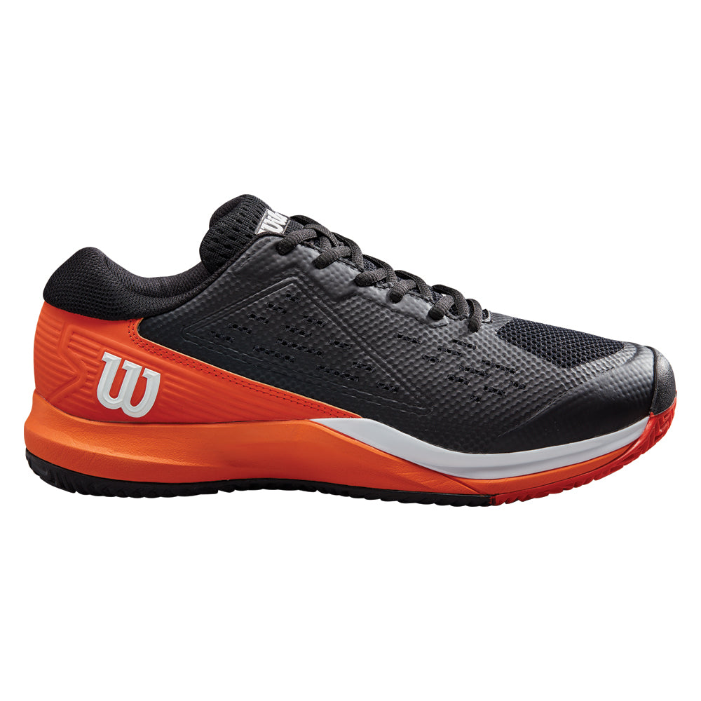 Mens black and cheap orange tennis shoes