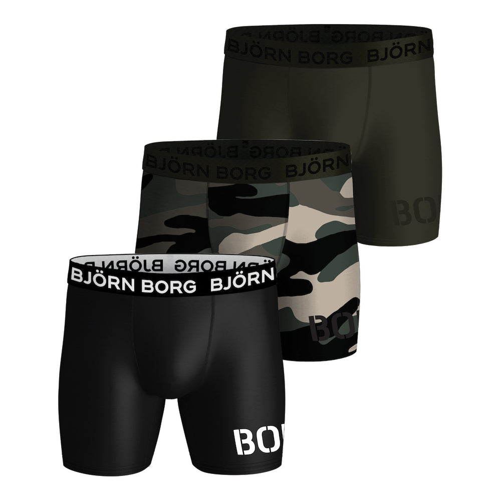 Bjorn Borg (Mens) Performance Boxers 3P - Black, Green, Print –