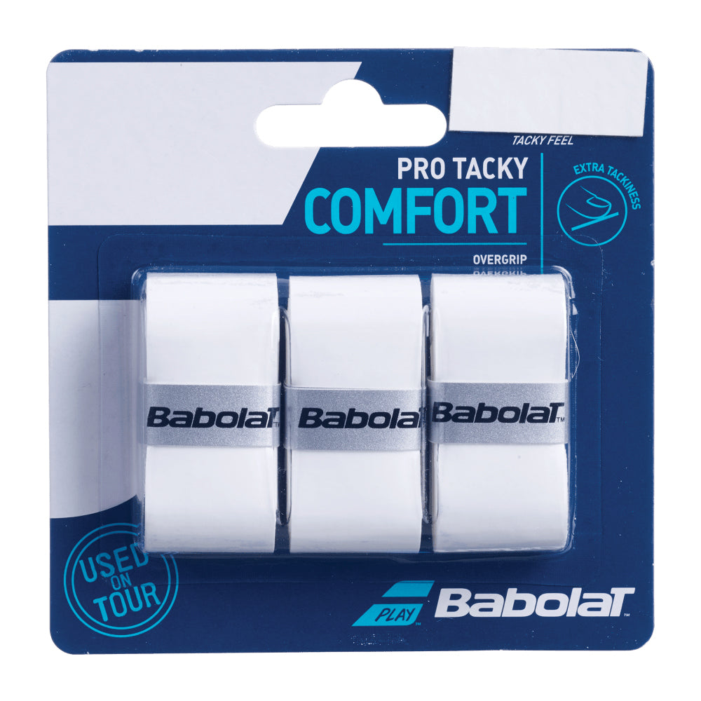 Babolat Pro Tacky Tennis Overgrip - White (3 Pack)
